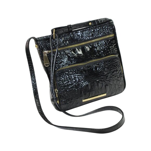 Brahmin Tilda Black Croc Embossed Leather Cross Body Satchel - Picture 4 of 9